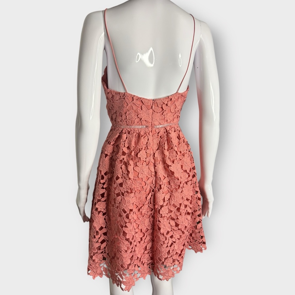 Oak + Fort Coral Pink, Floral Lace Overlay, Spaghetti Strap Dress - Picture 6 of 7